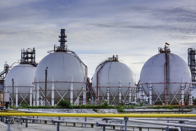 LPG storage spheres at a gas plant